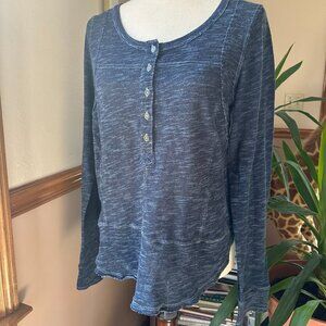 We The Free Henley, Women's M, Round Neck Button Henley, Blue, EUC